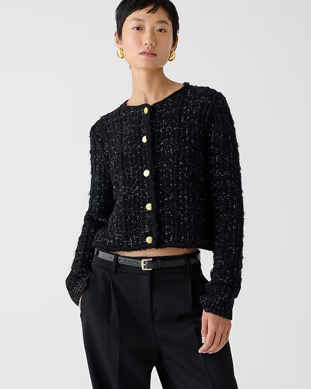 J.Crew Womens Plaid Lady Jacket Textured Lurex Metallic Threads Black Medium